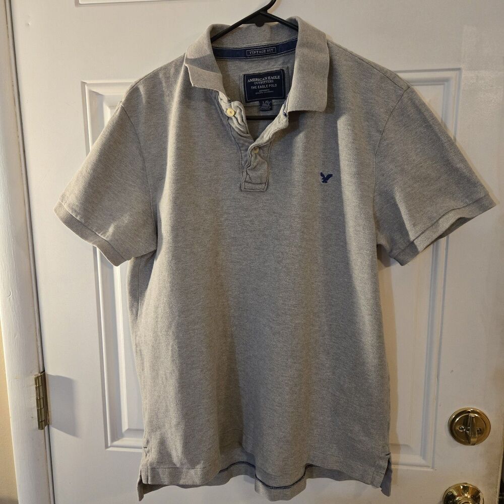American Eagle Vintage Fit Polo Shirt Men's Size Large Gray AE, EUC